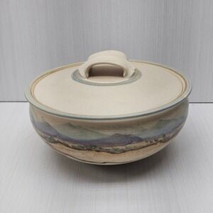 Studio Pottery Desert Landscape Lidded Casserole Dish Southwestern Stoneware